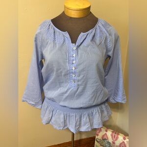 Kate Hill Women 8 Petite Lavender Roll Tabs Button Up Shirt Blouse 100% Cotton